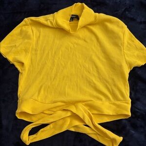Yellow Ribbed Short Sleeve Top